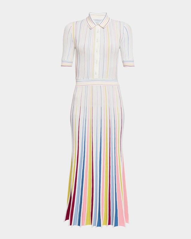 Calypso Pinstripe Pleated Merino Wool Dress